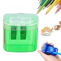 4 Pcs Pencil Sharpeners with Lid, 2027 New Dual Hole Sharpener, Colored Handheld Sharpener Suitable for Kids Adults Students School Class Home Office (Green-Square)