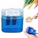 4 Pcs Pencil Sharpeners with Lid, 2027 New Dual Hole Sharpener, Colored Handheld Sharpener Suitable for Kids Adults Students School Class Home Office (Blue-Square)
