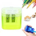 4 Pcs Pencil Sharpeners with Lid, 2027 New Dual Hole Sharpener, Colored Handheld Sharpener Suitable for Kids Adults Students School Class Home Office (Yellow-Square)