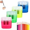4 Pcs Pencil Sharpeners with Lid, 2027 New Dual Hole Sharpener, Colored Handheld Sharpener Suitable for Kids Adults Students School Class Home Office (Mix-Square)