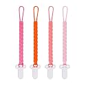 4 Pcs Pink Baby Silicone Teething Pacifier Clip,One-piece Design,Woven Shape,BPA Free.