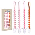4 Pcs Pink Baby Silicone Pacifier Clip,One-piece Design,Round Shape,Textured Surface,BPA Free.