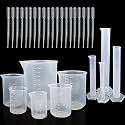 4 PCS Plastic Graduated Cylinders 10ml/25ml/50ml/100ml and 6 PCS Beakers 50ml/100ml/150ml/250ml/500ml/1000ml for DIY and Laboratory Measuring with 20 Droppers in 3 ml