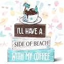 4 Pcs Summer Wooden Tiered Tray Decor, Coffee Beach Decorations
