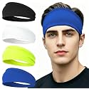 4 pcs Summer Sports Headbands, Stretchy Durable Sweatband Hairbands for Men Women Fitness Pilates Running Yoga