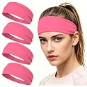 4 pcs Summer Sports Headbands, Stretchy Durable Sweatband Hairbands for Men Women Fitness Pilates Running Yoga