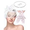 4 Pcs Tea Party Fascinator Hat Set for Women Lace Glove Pearl Set