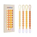 4 Pcs Yellow Baby Silicone Teething Pacifier Clip,One-piece Design,Round Shape,Smooth Surface,BPA Free.