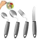 4-Piece Adaptive Utensils Set - 42° Angled Parkinsons Utensils, 2.5 oz Weighted Utensils for Hand Tremors and Parkinsons Patients, Weighted Silverware for Hand Tremors (Grey: Right-Handed)