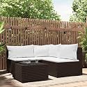 4 Piece Brown and Cream White Patio Lounge Set, Contemporary Outdoor Modular Seating with Tempered Glass Table, Durable PE Rattan Furniture for Balcony and Garden Relaxation