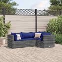 4 Piece Gray PE Rattan Modular Patio Lounge Set with Removable Cushions for Outdoor Relaxation and Flexible Layout Arrangement