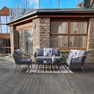 loccus 4-piece indooroutdoor patio furniture set handwoven rope woven rattan conversation sofa set with tempered glass coffee table for garden balcony terrace porch lawn backyard grey