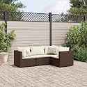 4-Piece Modular Garden Lounge Set Brown PE Rattan Medium Outdoor Furniture with Cushions, Versatile Seating Arrangement for Patio Balcony, Durable Weather-Resistant Modern
