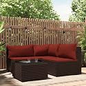 4-Piece Modular Patio Lounge Set in Brown and Cinnamon Red with Weatherproof Cushions and Tempered Glass Coffee Table for Outdoor Seating and Relaxation