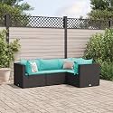 4-Piece Modular Patio Lounge Set with Weather-Resistant Cushions and Powder-Coated Steel Frame, Black and Blue Flexible Outdoor Furniture for Relaxing and Social Gatherings