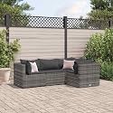 4-Piece Modular Patio Lounge Set Grey PE Rattan with Powder-Coated Steel Frame and 100% Polyester Cushions for Outdoor Relaxation and Socializing in Garden Terrace Backyard