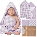 Muslin Baby Bath Towels Set Organic Cotton Blend (Purple Check)