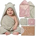 Muslin Baby Bath Towels Set Organic Cotton Blend (Blush Sage Bunny)