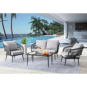 loccus 4-piece outdoor rope patio furniture set with cushions amp table all weather conversation loveseat set for garden balcony porch amp terrace black amp grey