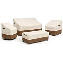 4-Piece Patio Furniture Cover Set, Waterproof Outdoor Furniture Covers for 3-Seater Sofa, Patio Chairs &amp; Coffee Table, Heavy-Duty 600D, Fade&amp;UV-Resistant, Breathable, All-Season Protection,Beige&amp;Brown