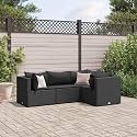 4 Piece Patio Lounge Set Black PE Rattan with Polyester Cushions and Powder-Coated Steel Frame, Modern Outdoor Furniture Seating for Garden Terrace, Durable Weather-Resistant