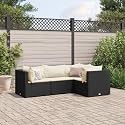 4 Piece Black Poly Rattan Patio Lounge Set with Cushions, Durable Modular Outdoor Furniture for Backyard Terrace, Weather-Proof Steel Frame and Comfortable Seating Experience