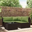 4-Piece Patio Lounge Set Brown and Green Modular Outdoor Furniture with Weather-Resistant Poly Rattan and Steel Frame for Balcony Garden Seating