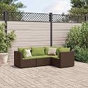 4 Piece Patio Lounge Set with Brown and Green PE Rattan and Powder-Coated Steel Frame, Modular Outdoor Furniture with Weather-Resistant Cushions and Adjustable Feet