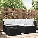 4 Piece Patio Lounge Set with Cushions, Black PE Rattan and Powder-Coated Steel Frame with Tempered Glass Table, Modular Outdoor Furniture Set for Garden and Patio Relaxation