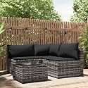 4 Piece Patio Lounge Set Grey Poly Rattan with Adjustable Feet, Modular Outdoor Furniture for Garden Terrace Balcony, Weather-Resistant Seating Sofa Set with Comfortable