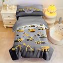 4 Piece Toddler Bedding Set for Boys,Cars Construction Toddler Bed Comforter Set Includes Comforter,Flat Sheet,Fitted Sheet and Pillowcase,Christan Trucks Tractors Bed in A Bag for Kids Bedroom