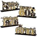 Turypaty 4 Pieces 60th Birthday Decorations Wooden Vintage 1966 Table Party Supplies, Black Gold Cheers to 60 Years Table Centerpieces Sign, Happy 60th Anniversary Bday Hello Sixty Table Decor