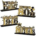 Turypaty 4 Pieces 80th Birthday Decorations Wooden Vintage 1946 Table Party Supplies, Black Gold Cheers to 80 Years Table Centerpieces Sign, Happy 80th Anniversary Bday Hello Eighty Table Decor