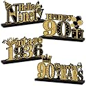 Turypaty 4 Pieces 90th Birthday Decorations Acrylic Vintage 1936 Table Party Supplies, Black Gold Cheers to 90 Years Table Centerpieces Sign, Happy 90th Anniversary Bday Hello Ninety Table Decor