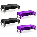 Just Shimmer 4 Pieces Black &amp; Dark Purple Foil Tablecloth 54 * 72inch Plastic Birthday Party Table Cloths Disposable Waterproof Table Cover for Halloween Christmas Wedding Graduation Party Supplies