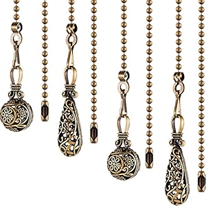 4 pieces ceiling fan pull chain vintage hollow fan danglers pull chain extension 13 inch fan pulls chain extender with ball connector chain for ceiling fan light decoration bronze color