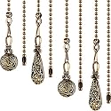 4 Pieces Ceiling Fan Pull Chain Vintage Hollow Fan Danglers Pull Chain Extension 13 Inch Fan Pulls Chain Extender with Ball Connector Chain for Ceiling Fan Light Decoration (Bronze Color)
