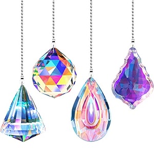 4 pieces crystal suncatcher ceiling fan pull chain rainbow maker pull chain extension with connector for bathroom toilet light ceiling light fan longan round polygon quadrilateral