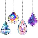 4 Pieces Crystal Suncatcher Ceiling Fan Pull Chain Rainbow Maker Pull Chain Extension with Connector for Bathroom Toilet Light Ceiling Light Fan (Longan, Round, Polygon, Quadrilateral)