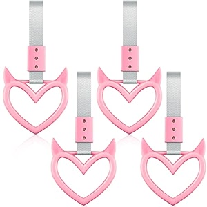 4 pieces devil heart handle ring bumper warning car accessory decorative car warning loops for car accessories bus subway interior exterior decoration pink