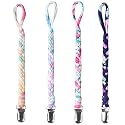 4 Pieces Pacifier Clips for Infant Boys and Girls Universal Pacifier Holder Hand-Made Braided Soothie Leash for All Pacifiers Teething Drool Bibs (Gray, Yellow, White, Blue)