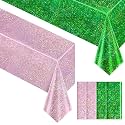 Just Shimmer 4 Pieces Pale Pink &amp; Green Holographic Tablecloth 40" x 108" Party Decoration Birthday Table Decor Iridescence Plastic Table Cloth for Bachelorette Party Supplies