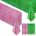 Just Shimmer 4 Pieces Pink &amp; Green Holographic Tablecloth 40" x 108" Party Decoration Birthday Party Table Decor Iridescence Plastic Table Cloth for Bachelorette Supplies
