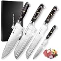 4 Pieces Professional Kitchen Knife Set, Damascus German Stainless Steel Chef Knife Set, 8" Chef Knife, 5" Utility Knife, 8" Bread Knife, 7" Santoku Knife, Gift for Men Women 20 cm