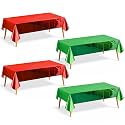 Just Shimmer 4 Pieces Red &amp; Green Foil Tablecloth 54 * 72inch Plastic Birthday Party Table Cloths Disposable Waterproof Table Cover for Christmas Wedding Graduation Party Supplies