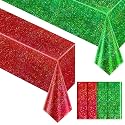 Just Shimmer 4 Pieces Red &amp; Green Holographic Tablecloth 40" x 108" Party Decoration Birthday Party Table Decor Iridescence Plastic Table Cloth for Bachelorette Supplies