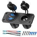 4 Port 12V USB Outlet Marine Switch Panel 12 Volt Plug, Dual PD30W and Dual QC18W USB Ports Car Charger with Switch, Waterproof 150W Cigarette Lighter Socket 2 in 1 DIY Kit for Car Marine Boat RV ATV