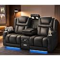 Power Loveseat Recliner Sofa with Console, Wall Hugger Reclining Loveseat with Reading Light, Home Theater Seating with LED Lights, Zero Gravity Recliner Couch for RV Couch and Living Room