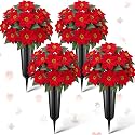 4 Set Christmas Poinsettia Artificial Cemetery Flower