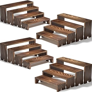 4 set large wooden tiered riser display stands for vendor eventsstackable perfume organizer cologne stand for men womenwooden cupcake dessert standwood dessert table display setfood display risers